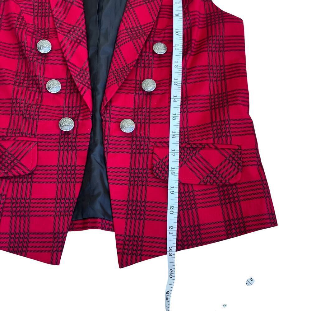 Guess Sz M Red & Black Plaid Double-Breasted Military Style Vest Punk Rock Y2K - Picture 16 of 16